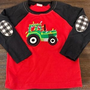 Red and Black Kids Long Sleeve Tee with Tractor Design